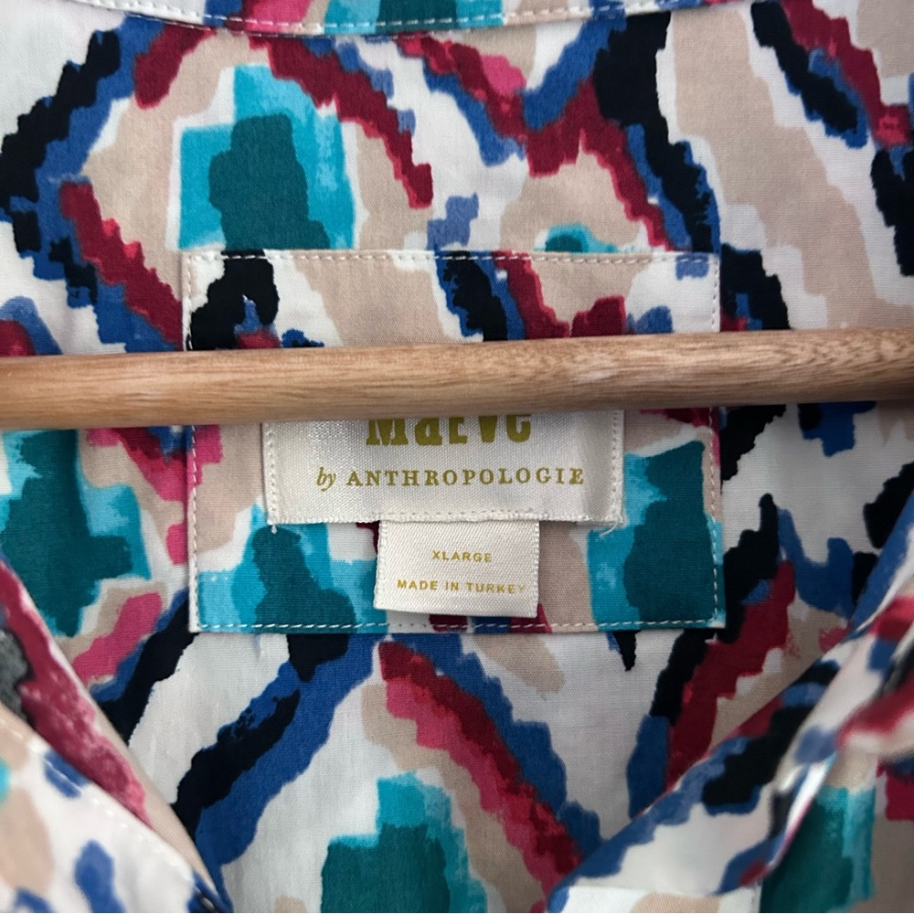 Anthropologie Maeve The Bettina Tiered Maxi Shirt Dress Sz XL Geometric Print - Picture 5 of 12
